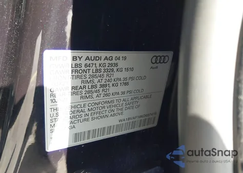 2019 Audi Q8 55 Premium z USA, uszkodzony, nr VIN WA1BVAF16KD037415